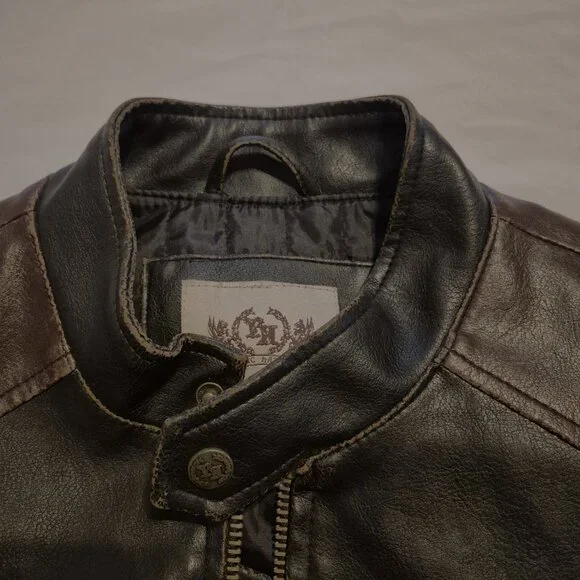 Toxic Hazard Brown Distressed Moto Jacket Size L - Picture 6 of 12